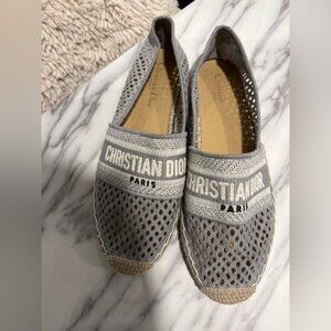 Lightly used- DIOR Granville Embroidered MeshCotton Flat Espadrille